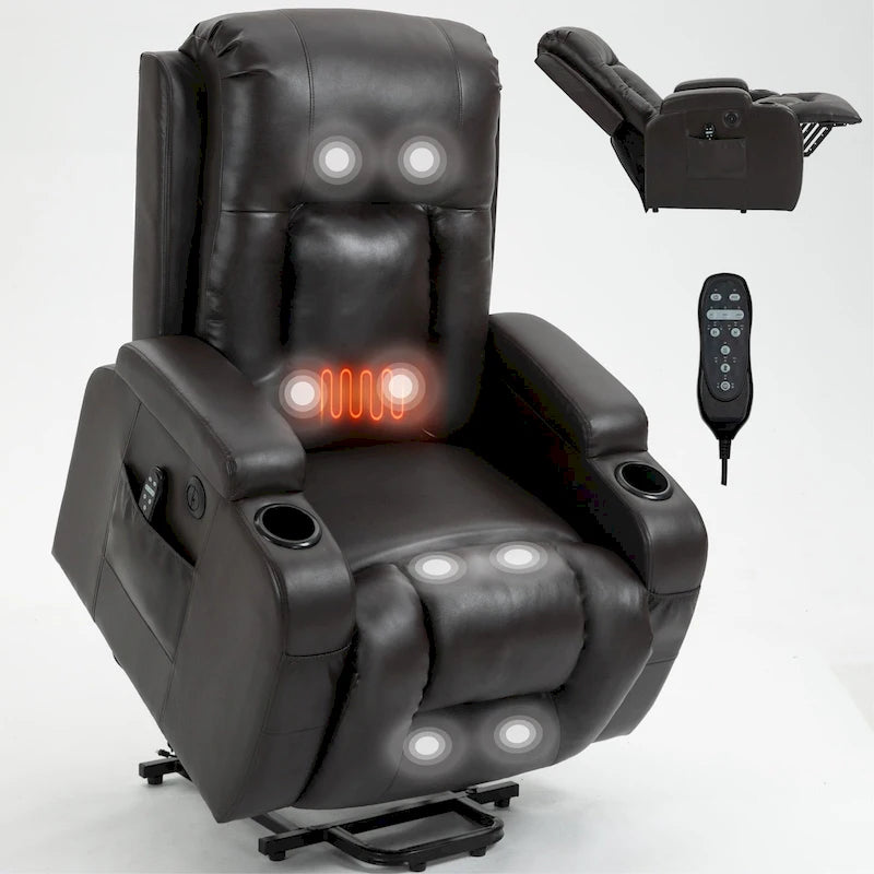 Elektrischer Aufstehsessel mit Massage, Wärme im Lendenbereich und USB-Ladefunktion
