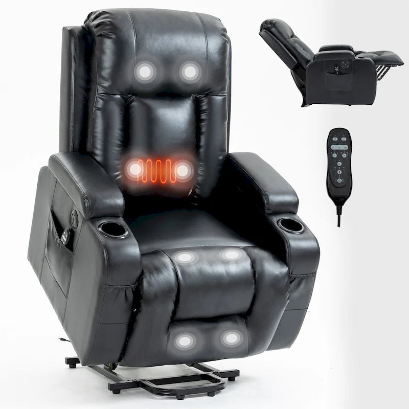 Fauteuil releveur électrique avec massage, chaleur lombaire et recharge USB