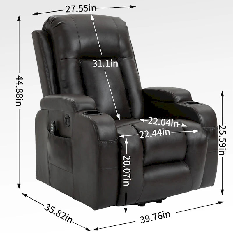Fauteuil releveur électrique avec massage, chaleur lombaire et recharge USB