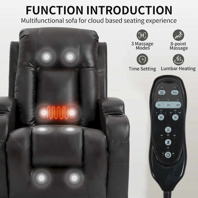 Elektrischer Aufstehsessel mit Massage, Wärme im Lendenbereich und USB-Ladefunktion