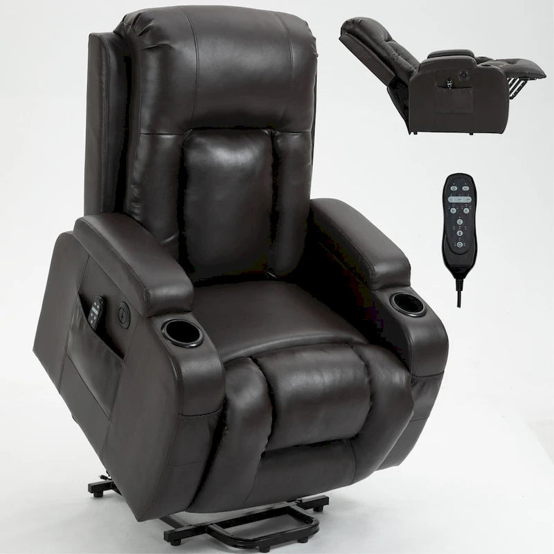 Elektrischer Aufstehsessel mit Massage, Wärme im Lendenbereich und USB-Ladefunktion