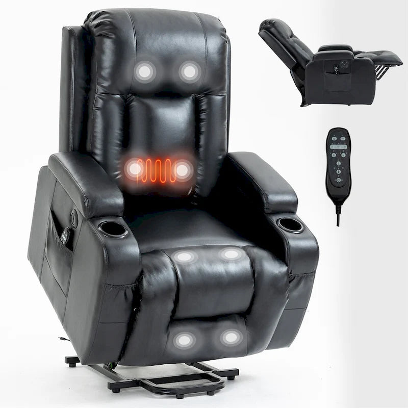 Elektrischer Aufstehsessel mit Massage, Wärme im Lendenbereich und USB-Ladefunktion