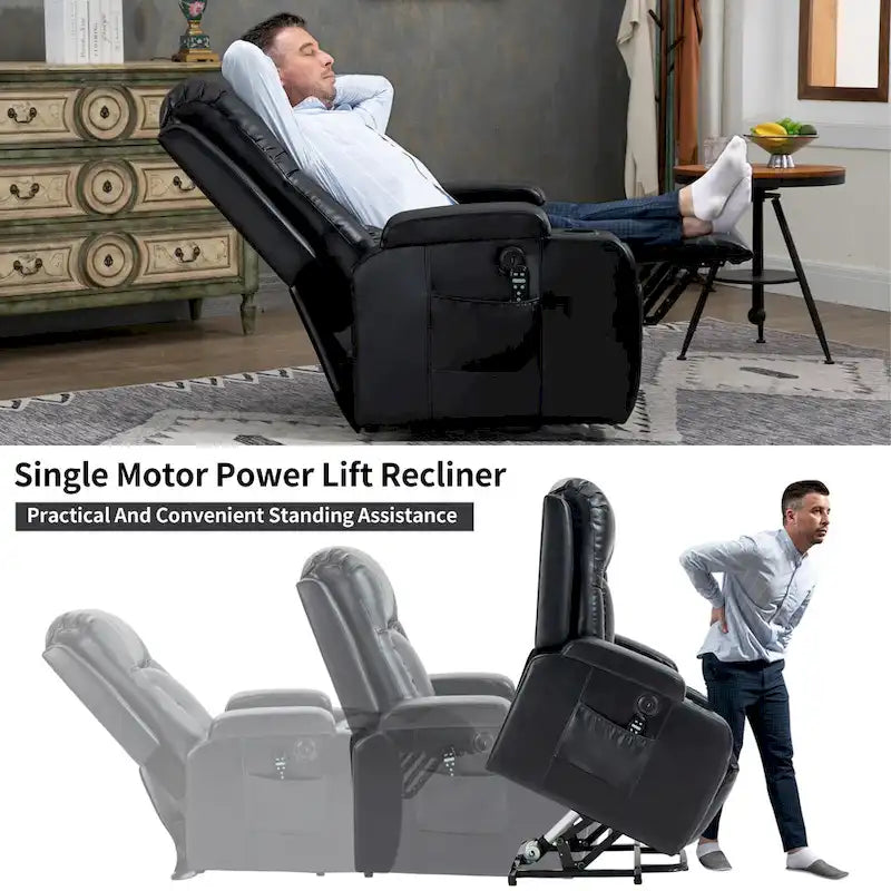 Elektrischer Aufstehsessel mit Massage, Wärme im Lendenbereich und USB-Ladefunktion
