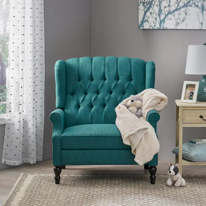 Gestoffeerde wingback-relaxfauteuil met terugverende rugleuning en nagelkopafwerking