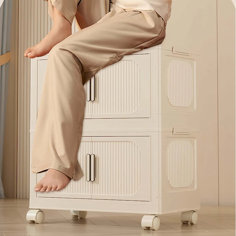 Foldable Multi-Tier Storage Cabinet with Wheels