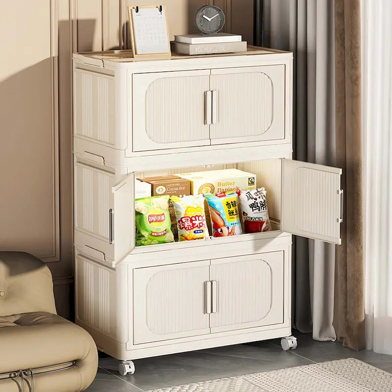 Foldable Multi-Tier Storage Cabinet with Wheels