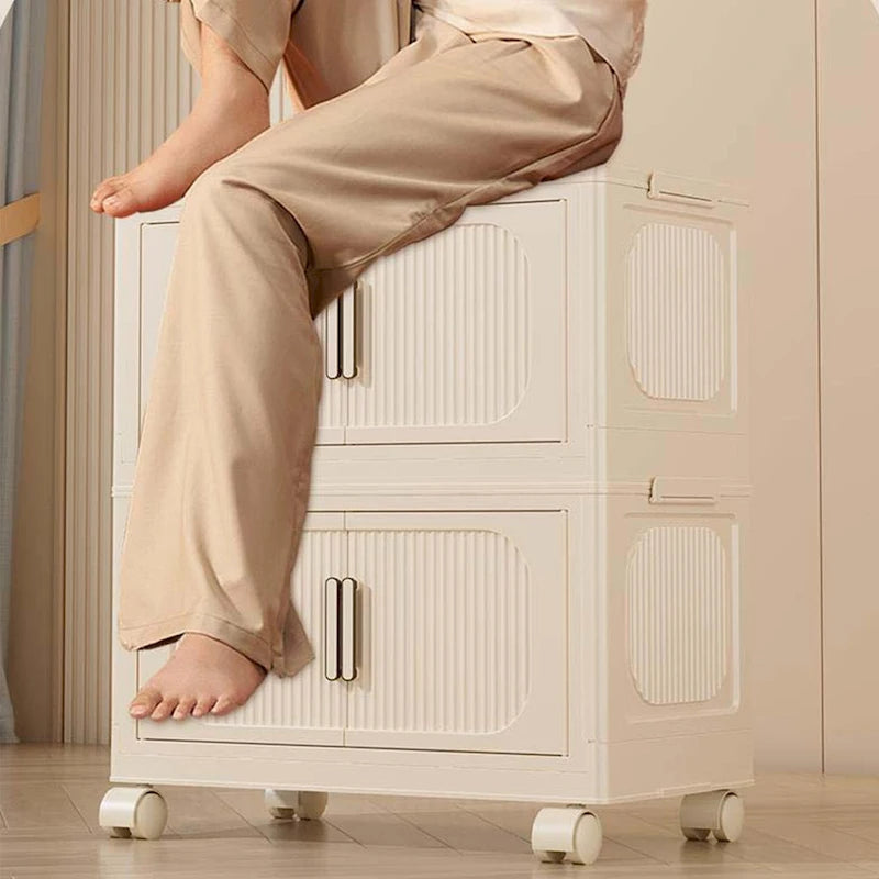 Foldable Multi-Tier Storage Cabinet with Wheels