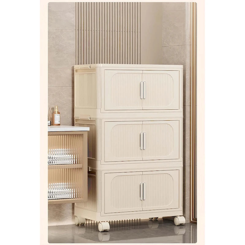 Foldable Multi-Tier Storage Cabinet with Wheels