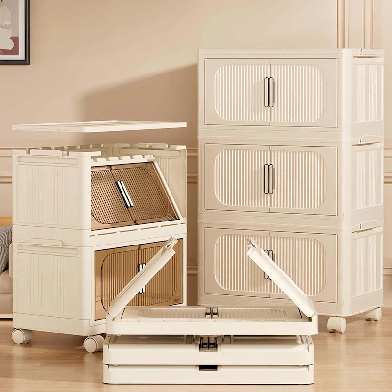Foldable Multi-Tier Storage Cabinet with Wheels