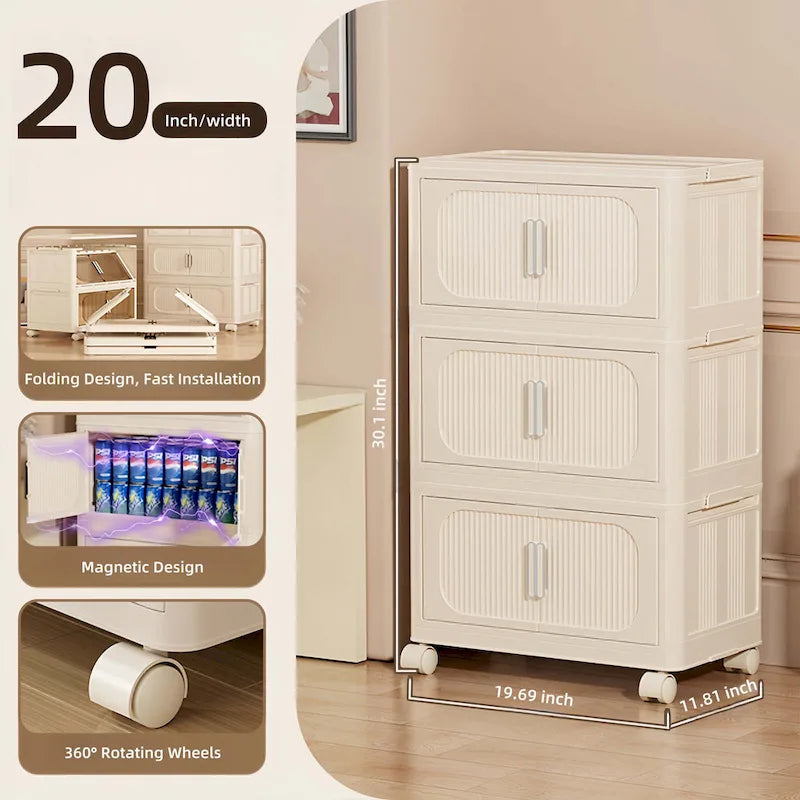 Foldable Multi-Tier Storage Cabinet with Wheels