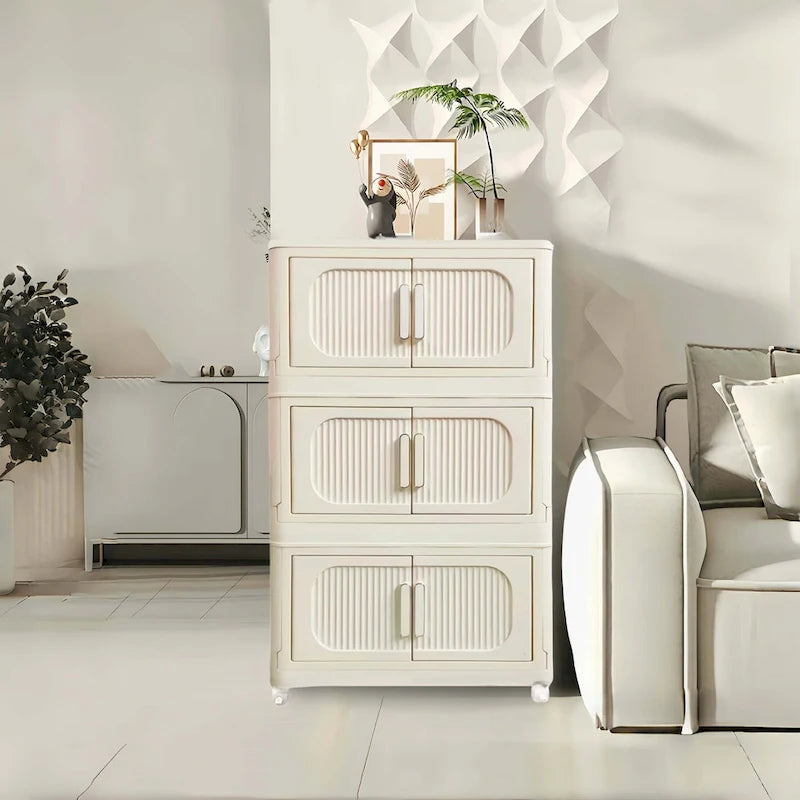 Foldable Multi-Tier Storage Cabinet with Wheels