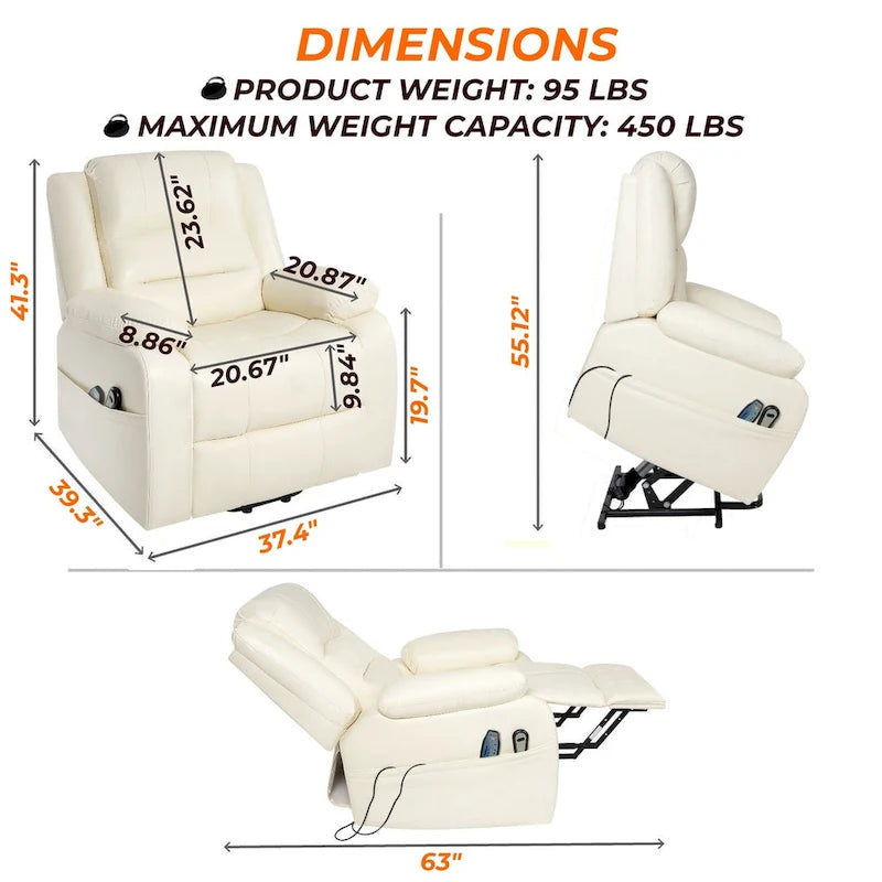 Power Lift Recliner with Heat, 8-Point Massage & Remote Control