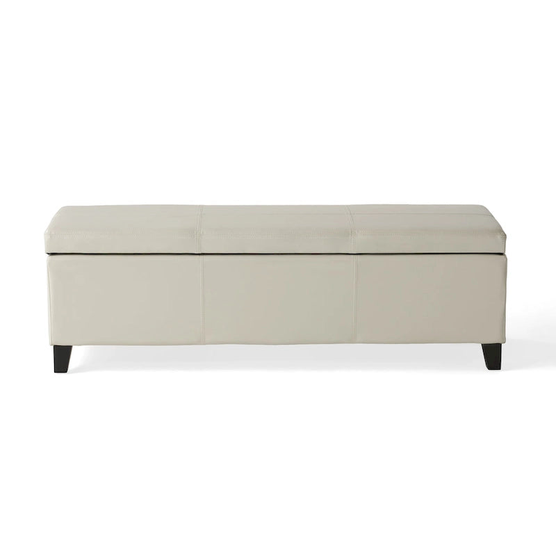 Panca contenitore in finta pelle color avorio larga 51" con dettagli impunturati