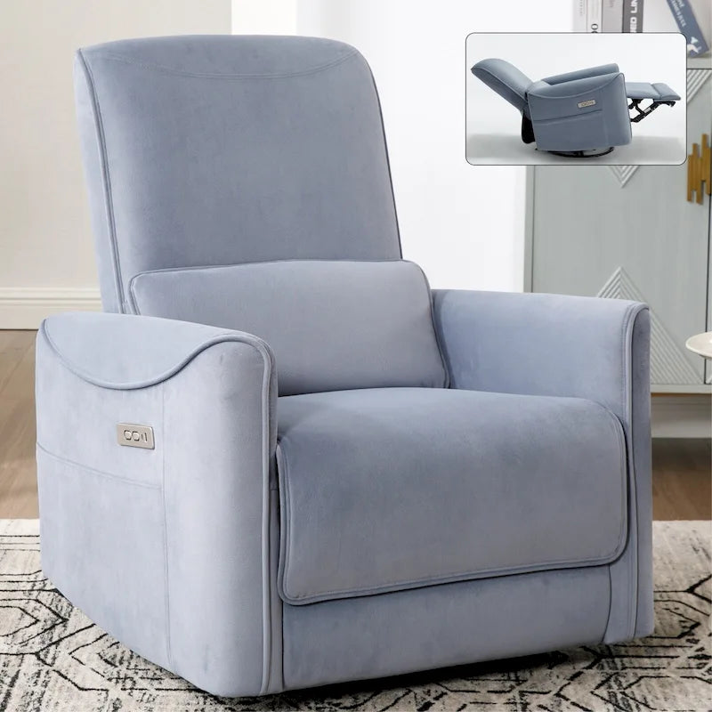 Fauteuil inclinable électrique pivotant et berçant avec rotation à 270°, ports de charge USB et Type-C