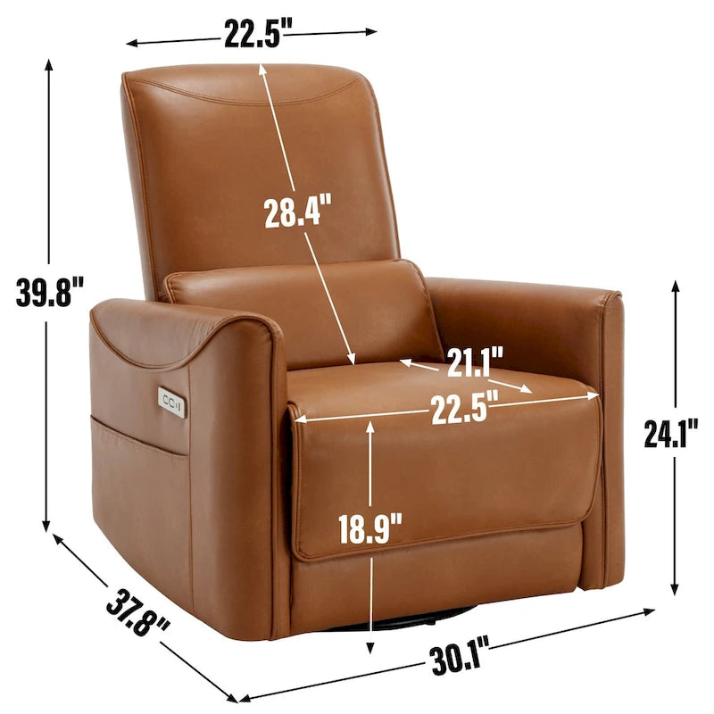 Fauteuil inclinable électrique pivotant et berçant avec rotation à 270°, ports de charge USB et Type-C