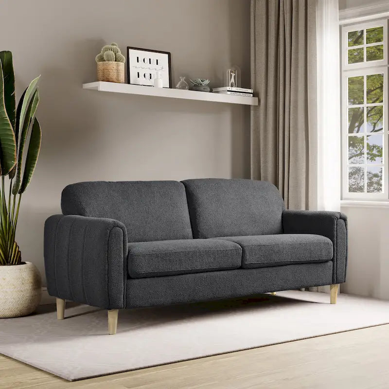 Stationary Fabric Sofa with Pocket Coil Cushions & Channel-Tufted Arms
