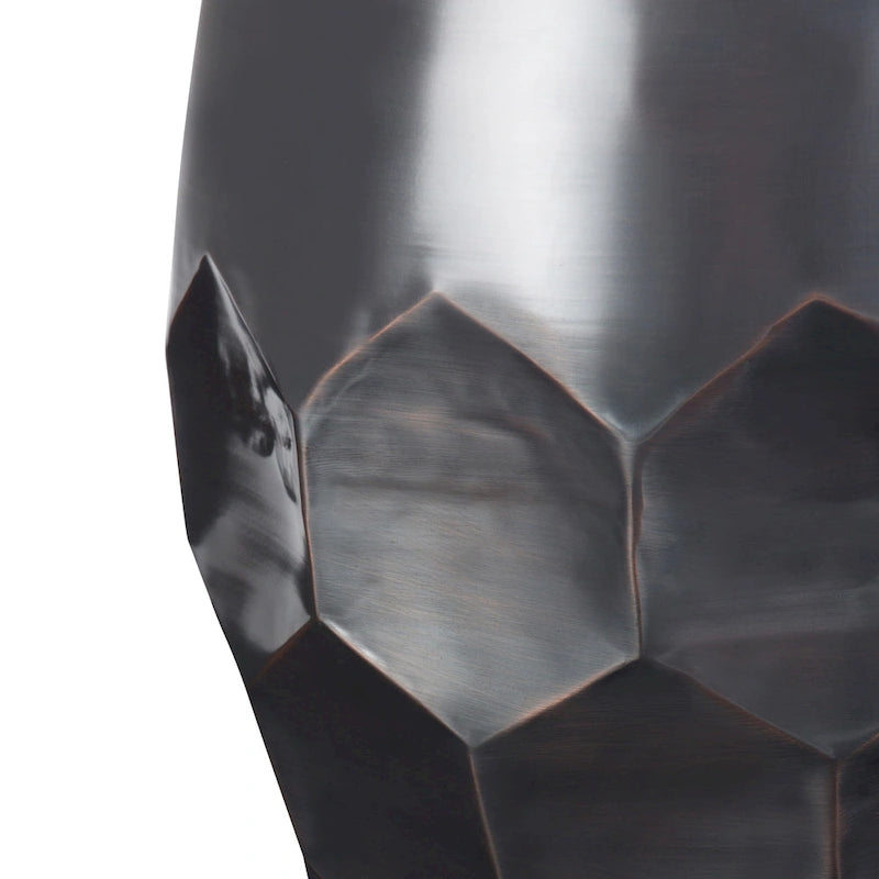 Drum Shape Metal Accent Side Table with Honeycomb Design