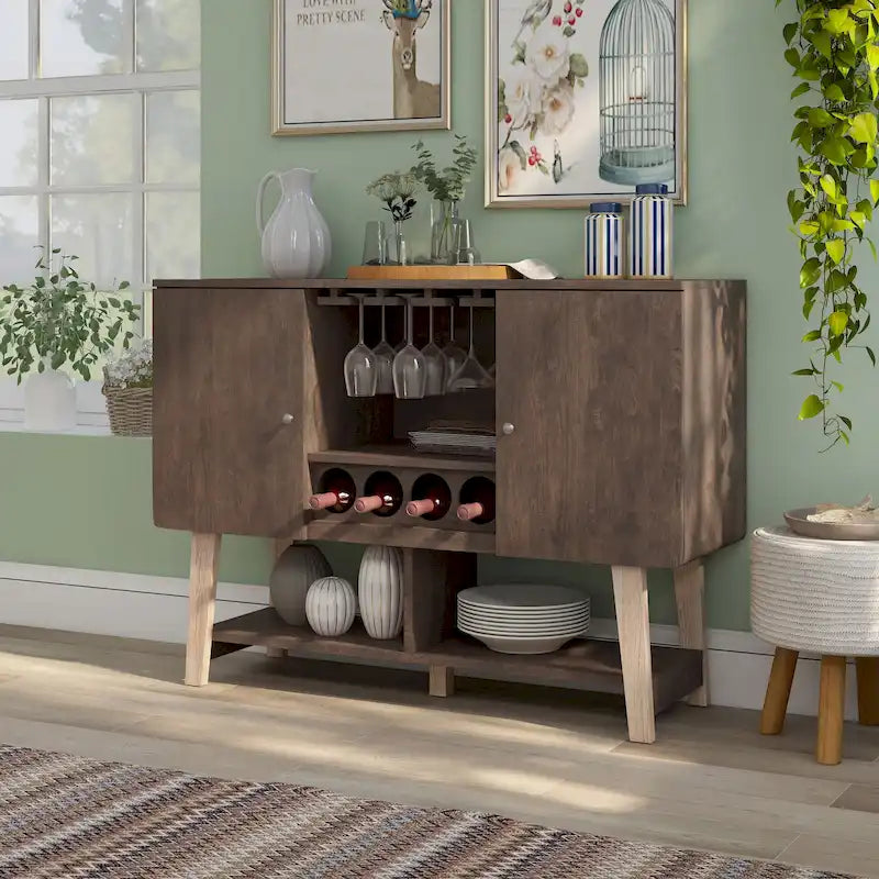 Buffetschrank im Mid-Century-Modern-Stil mit Weinregal und Glashalter