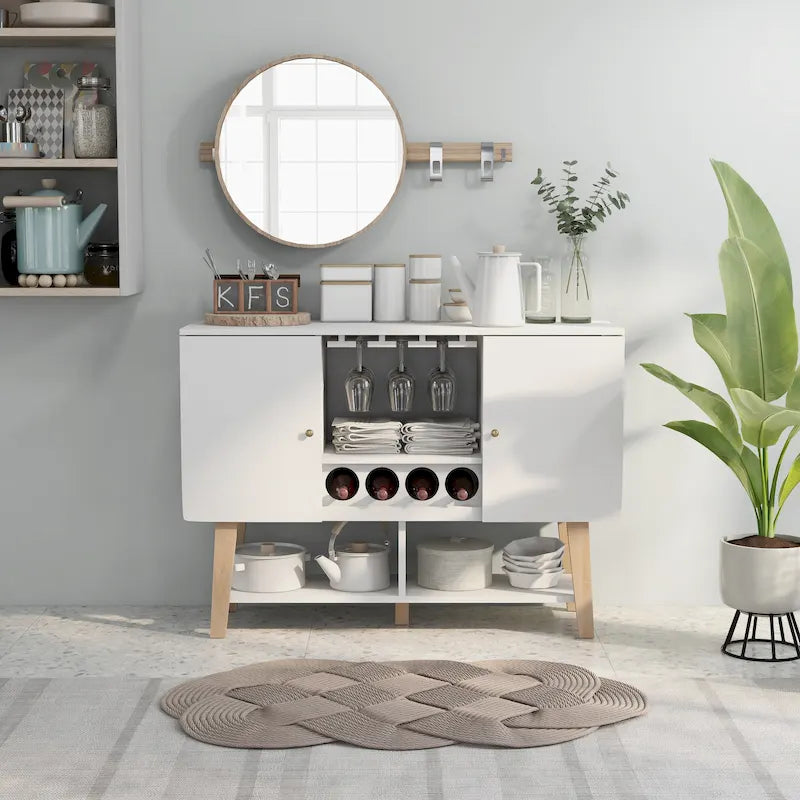 Buffetschrank im Mid-Century-Modern-Stil mit Weinregal und Glashalter