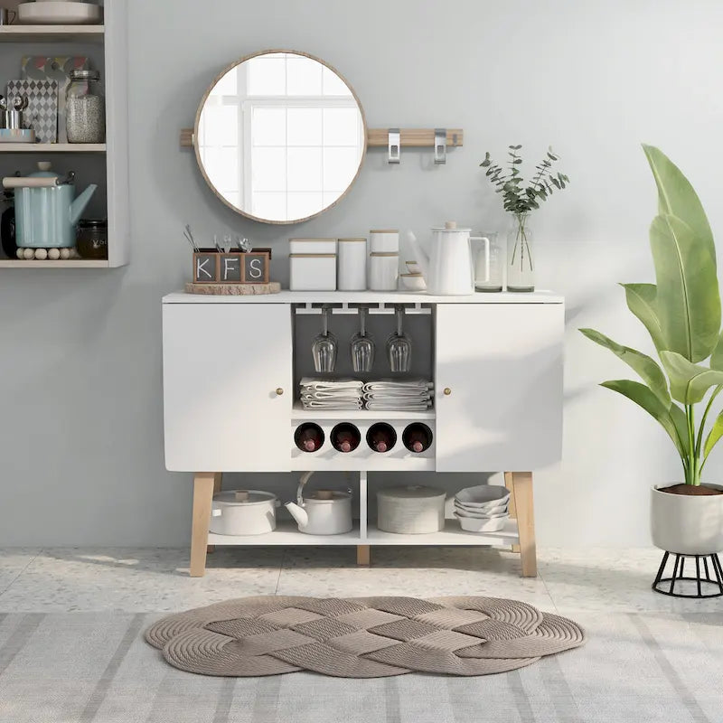 Buffetschrank im Mid-Century-Modern-Stil mit Weinregal und Glashalter