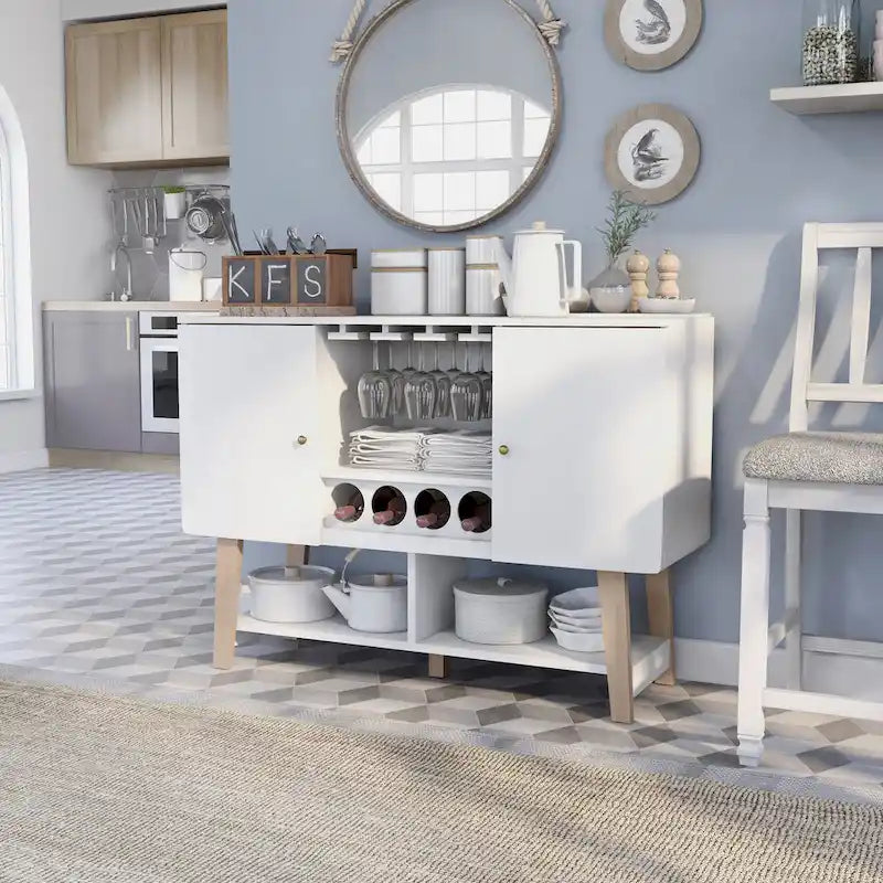 Buffetschrank im Mid-Century-Modern-Stil mit Weinregal und Glashalter