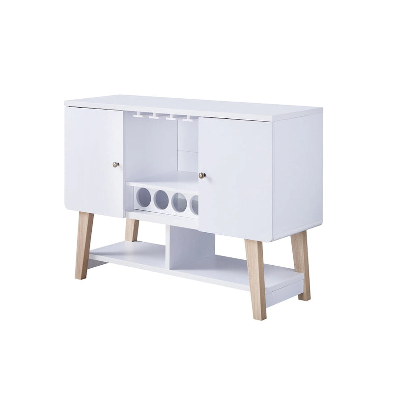 Credenza moderna di metà secolo con portabottiglie e portabicchieri da vino