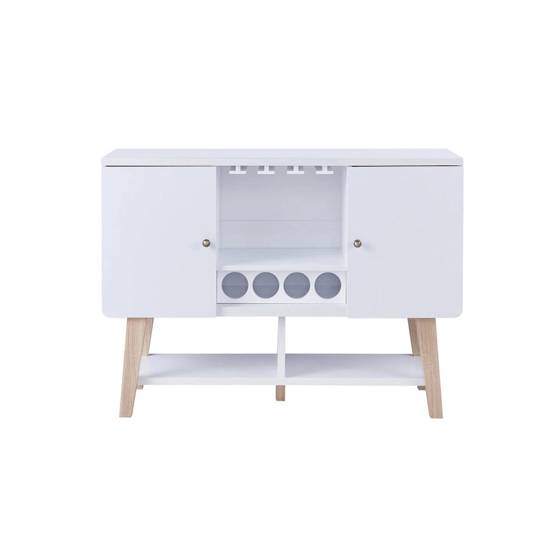 Credenza moderna di metà secolo con portabottiglie e portabicchieri da vino