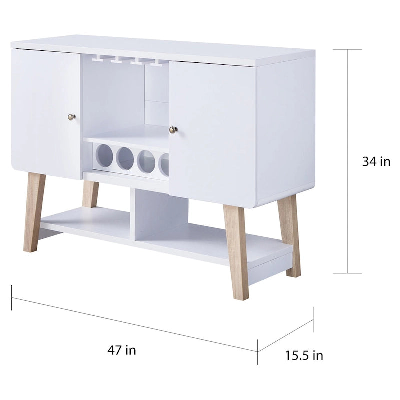 Credenza moderna di metà secolo con portabottiglie e portabicchieri da vino