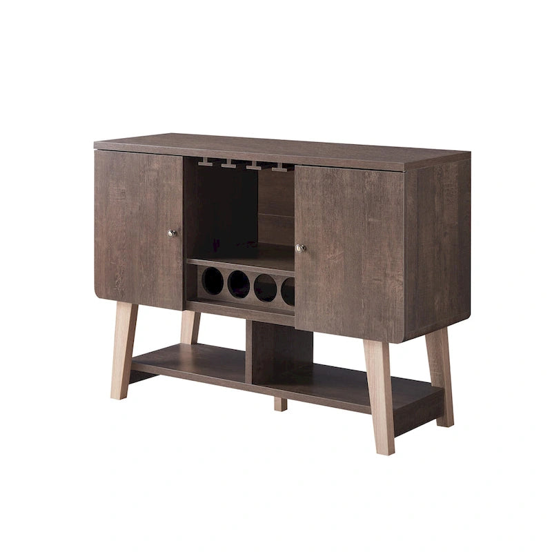 Credenza moderna di metà secolo con portabottiglie e portabicchieri da vino