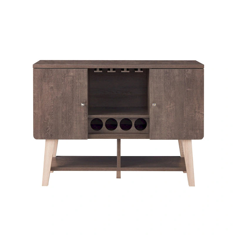 Credenza moderna di metà secolo con portabottiglie e portabicchieri da vino