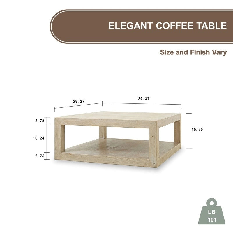 Quadratischer handgefertigter Couchtisch aus recyceltem Kiefernholz mit verwittert-weißem Finish