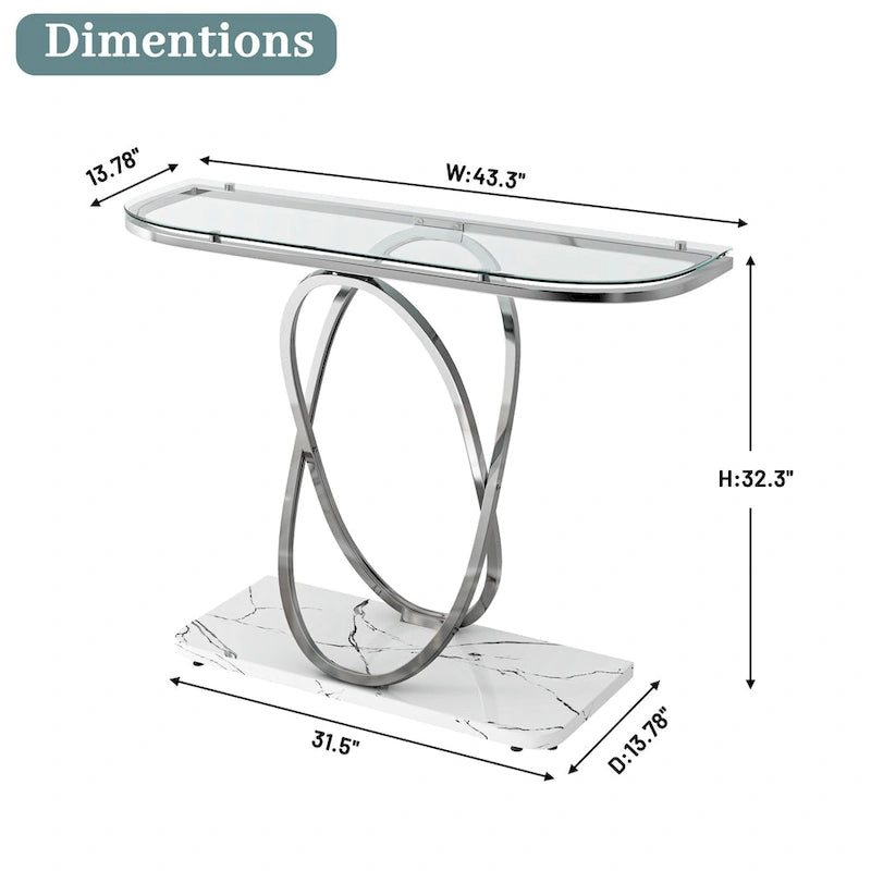 43" Geometric Oval Base Console Table — Marble & Glass Top