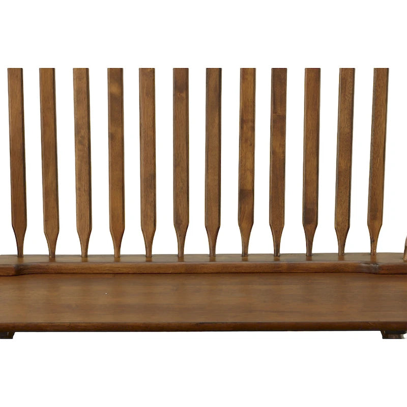 Windsor Style Wood Bench with Arms & Antique Hand Finish