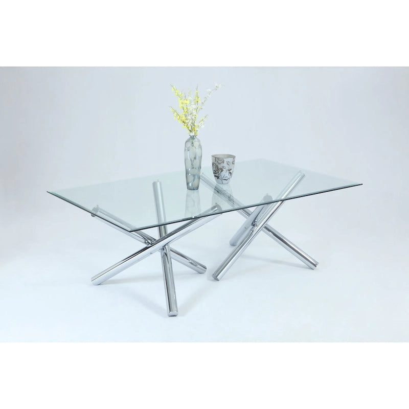 42" × 72" rechteckiger Esstisch aus Glas mit Chromgestell