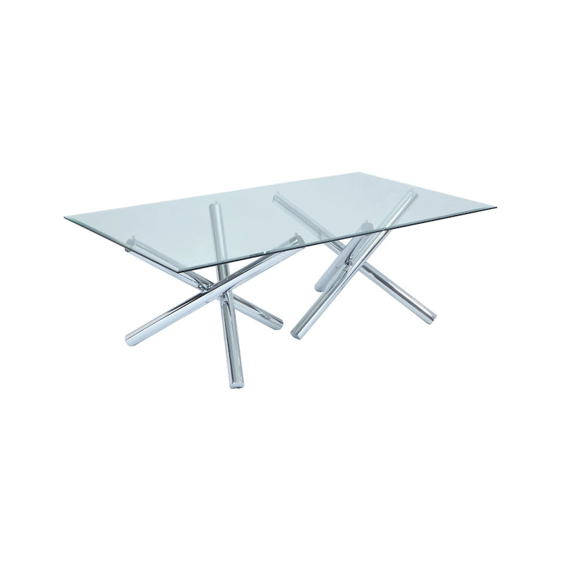 42" × 72" Rectangular Glass Dining Table with Chrome Base