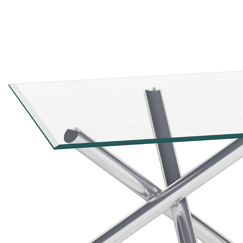42" × 72" rechteckiger Esstisch aus Glas mit Chromgestell