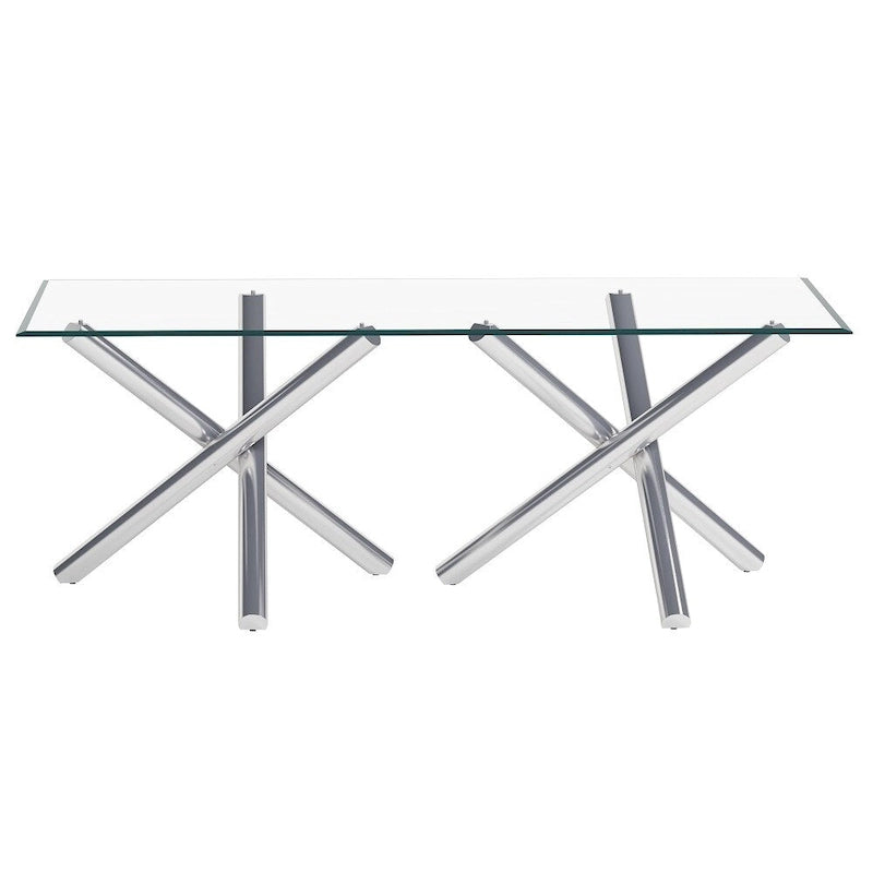 42" × 72" rechteckiger Esstisch aus Glas mit Chromgestell