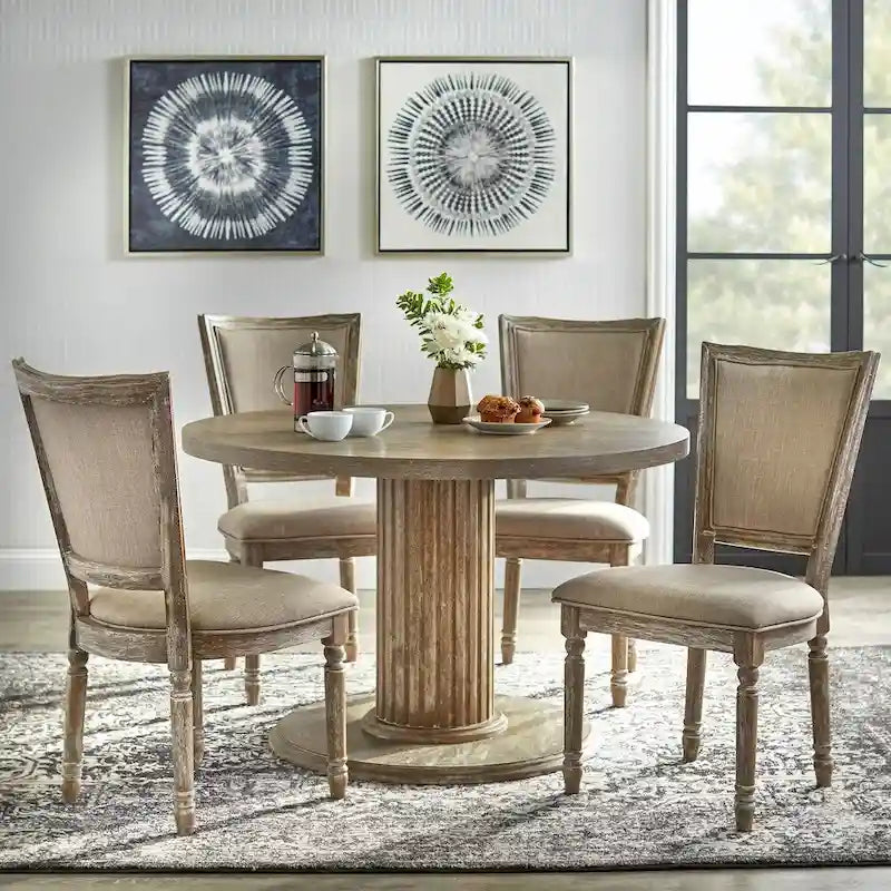 Round Pedestal Dining Table with Reclaimed Wood Finish