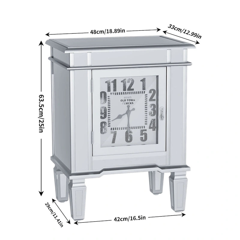 Table d'appoint avec miroir et horloge intégrée — argent antique