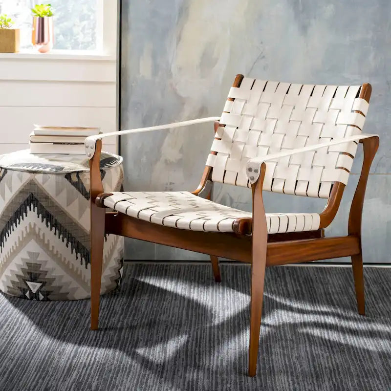 SAFAVIEH Couture Zenica Leather Safari Chair - 24.5 W x 30 L x 30 H - 25W x 30D x 30H
