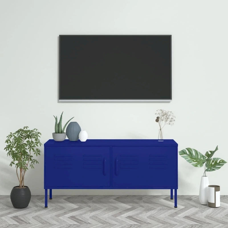 Meuble TV en acier avec rangement à deux portes — console multimédia de 41"
