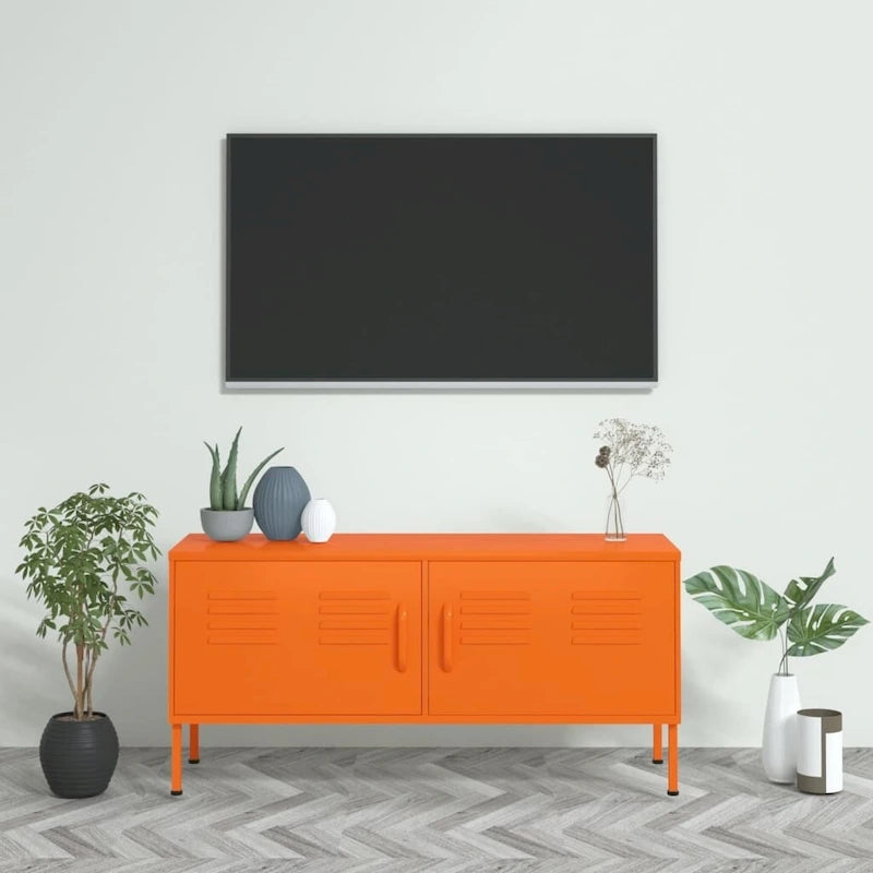 Meuble TV en acier avec rangement à deux portes — console multimédia de 41"