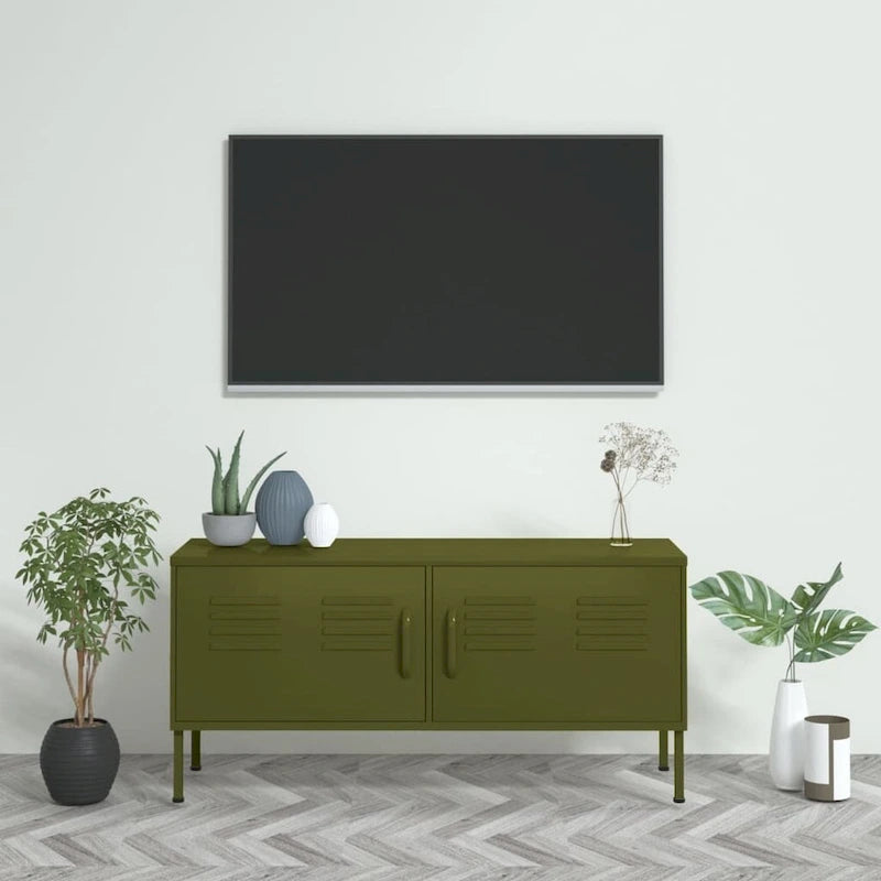 vidaXL TV Stand TV Unit Sideboard Home TV Console Media Unit Cupboard Steel - 41.3 x 13.8 x 19.7