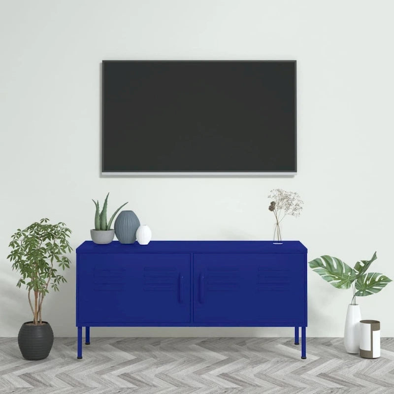 Ocelový TV stolek s úložným prostorem za dvěma dvířky — mediální konzole 41"