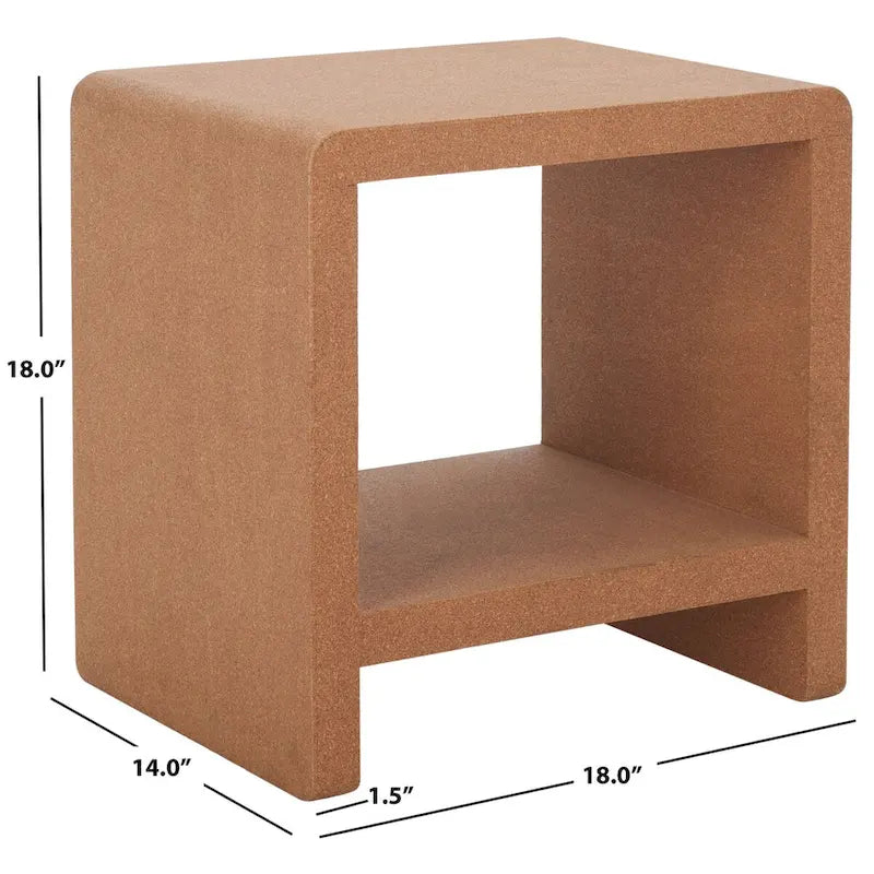 Cork Veneer Waterfall Accent Side Table with Open Shelf