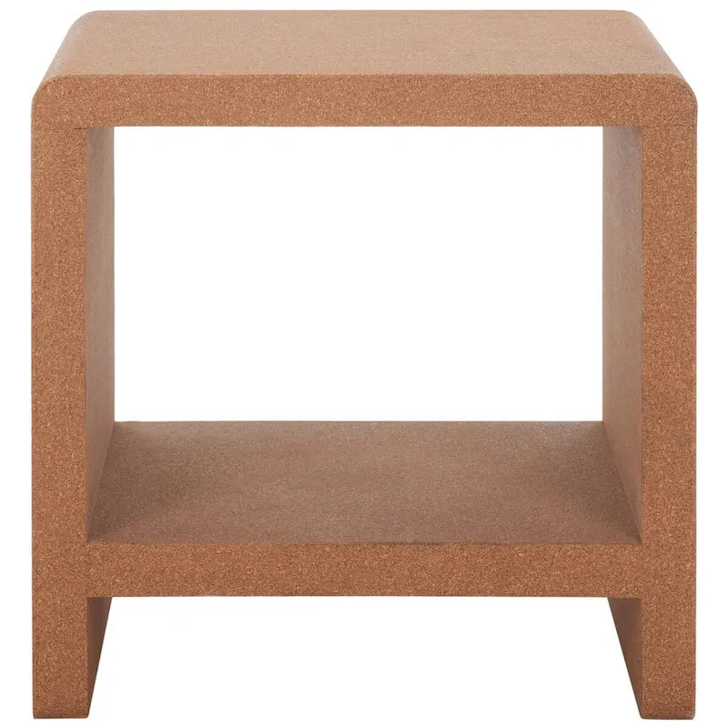 Cork Veneer Waterfall Accent Side Table with Open Shelf