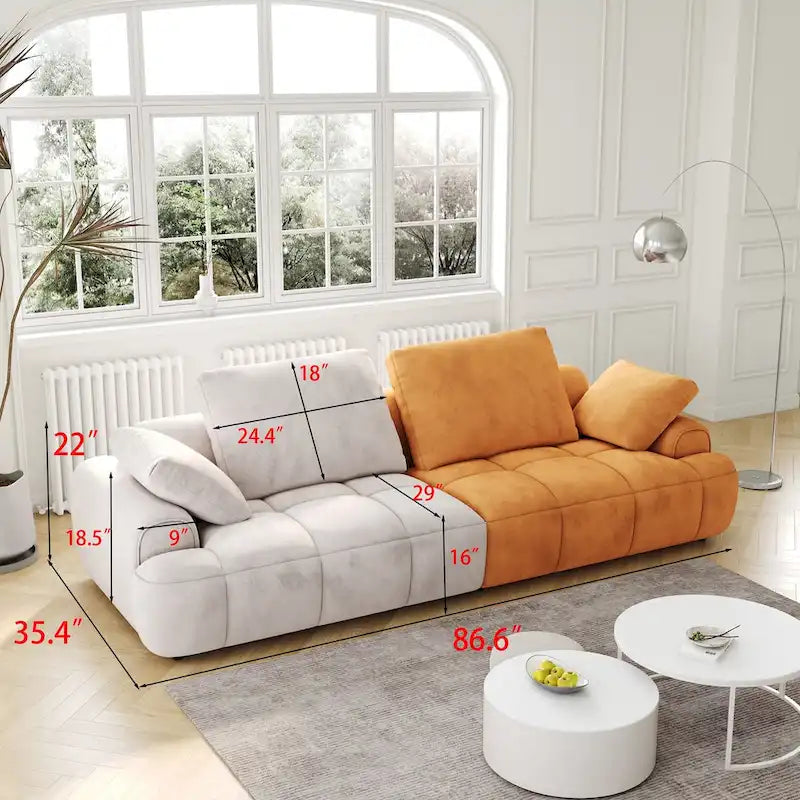 Übergroßes Wildledersofa mit Kontrastfarbendesign und 4 Kissen