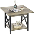 Table d’appoint carrée industrielle à 2 niveaux de 24" avec pieds en métal à structure en X