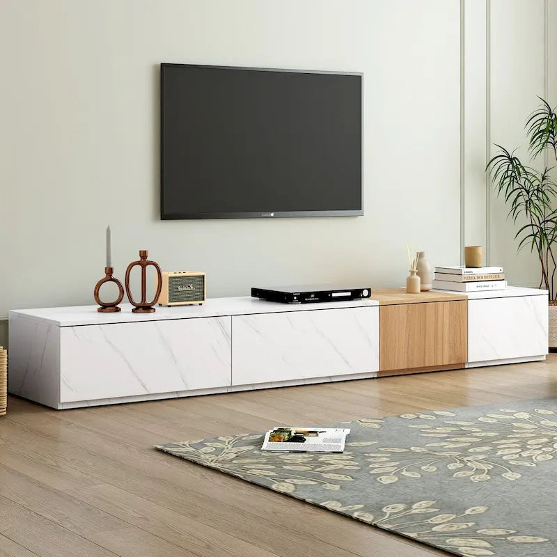 TV Stand with 4 Drawers & Faux Marble Top