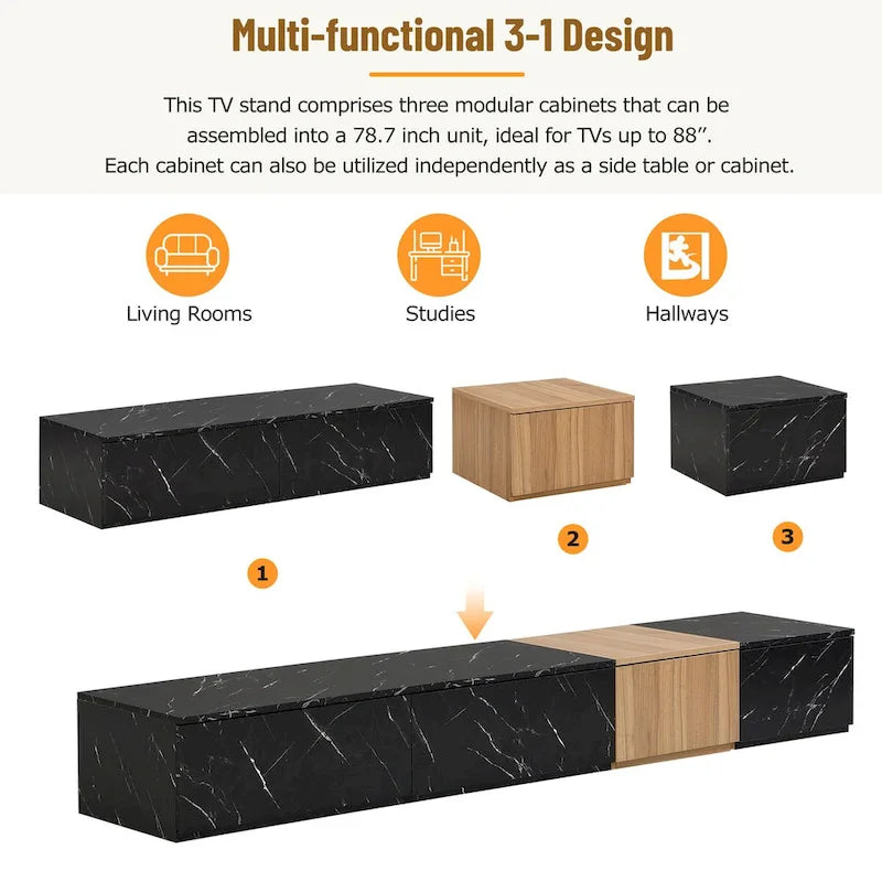 TV Stand with 4 Drawers & Faux Marble Top